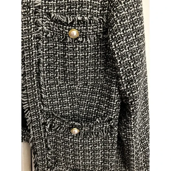 Nanette Lepore Black & White Tweed Open Front Blazer – Size 14 - Picture 6 of 8